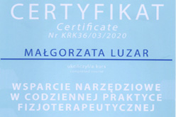 Dyplom fizjoterapeuty Małgorzaty Luzar