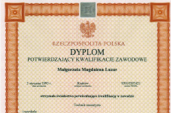 Dyplom fizjoterapeuty Małgorzaty Luzar